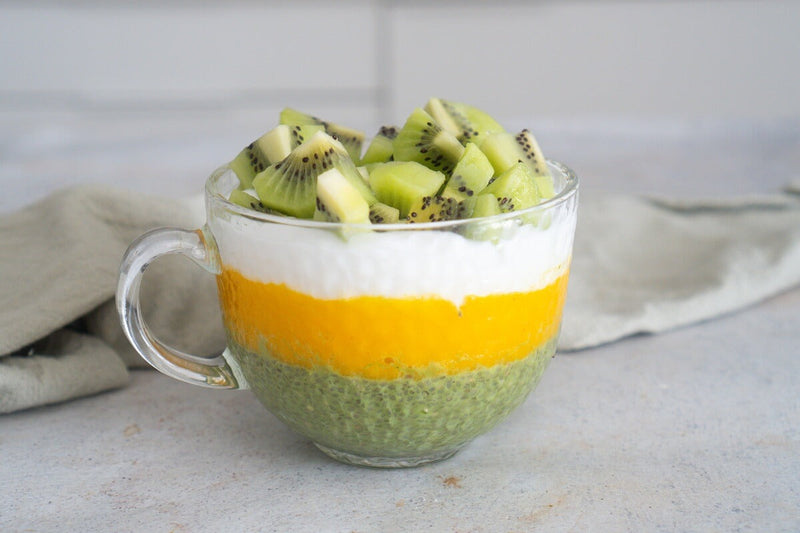 Pudding au matcha, à la mangue et au chia